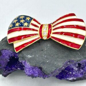 Joan Rivers Patriotic Bow Brooch – American Flag Enamel Pin